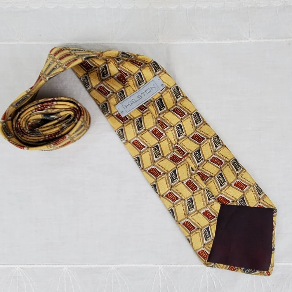 Vintage 70's HALSTON Gold Silk Tie - Picture 11 of 11